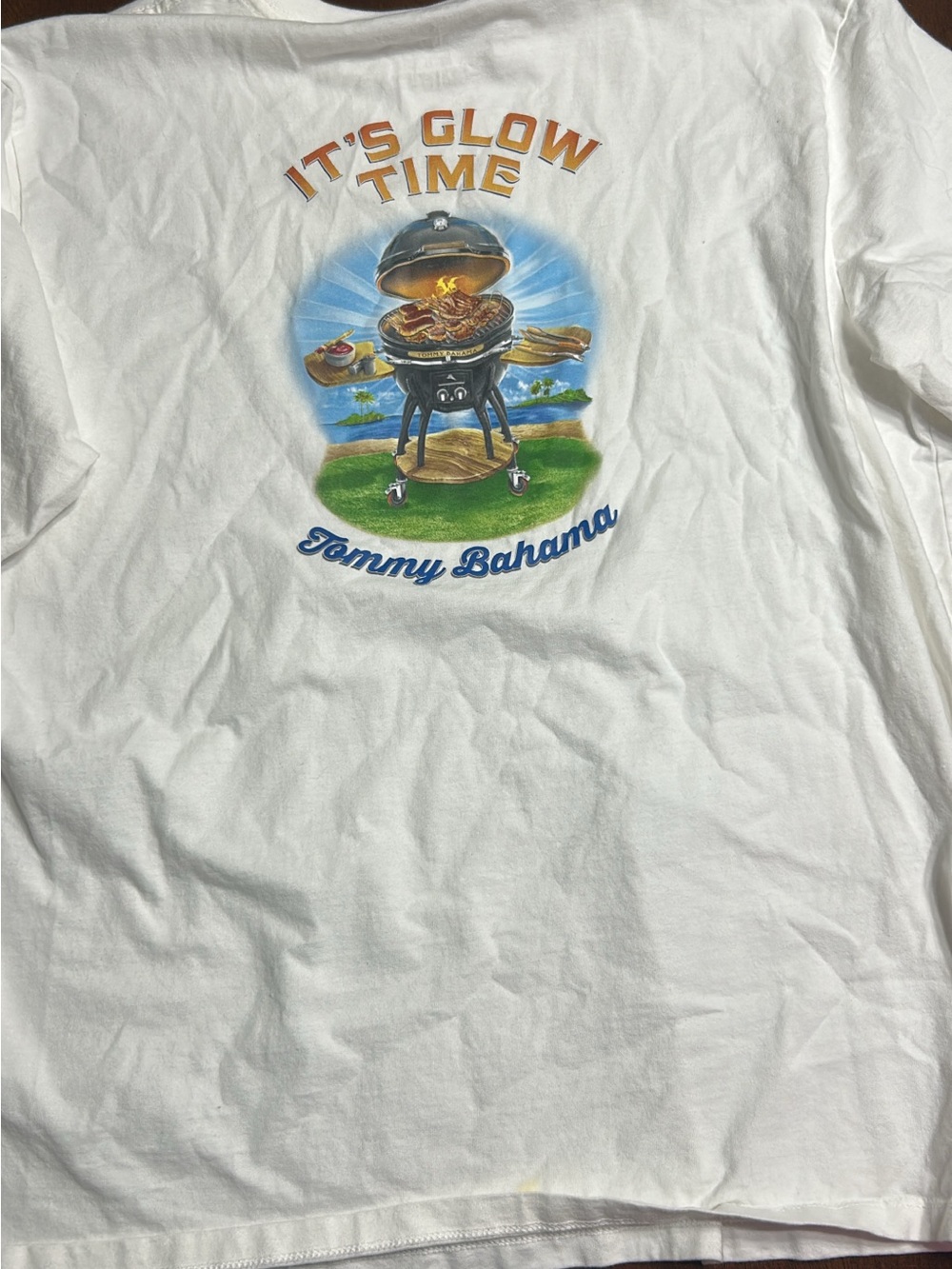 Tommy Bahama White Long Sleeve Tee with Colorful Grill Graphic